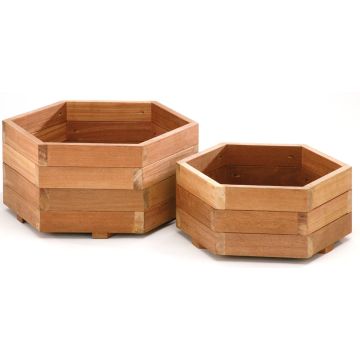 Jardiniere bois dur hexagonale 55x25cm